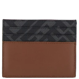 Brown Card Holder with FF Plaque on the Front in Leather and FF Canvas Man