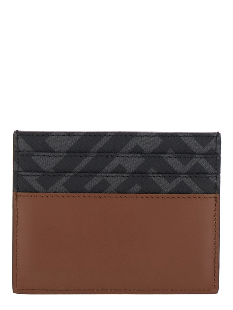 Brown Card Holder with FF Plaque on the Front in Leather and FF Canvas Man alternative