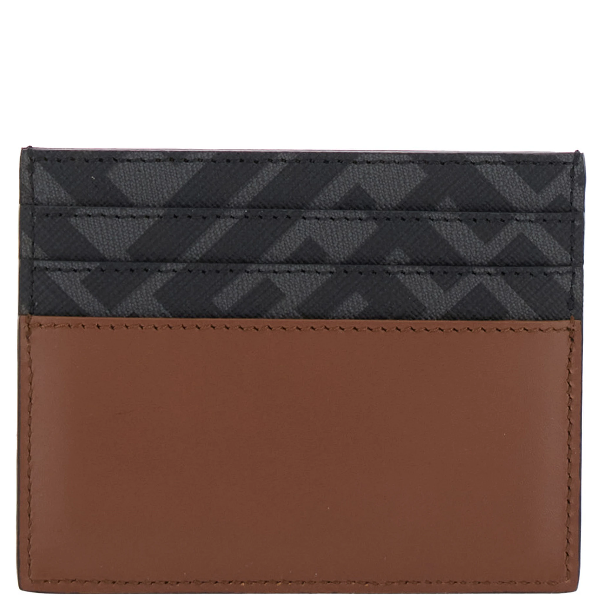 Brown Card Holder with FF Plaque on the Front in Leather and FF Canvas Man