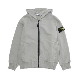 Grey Sweatshirt with Fixed Hood and Logo Patch on the Sleeve in Cotton Boy