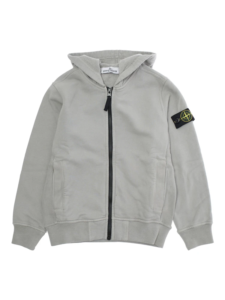 Grey Sweatshirt with Fixed Hood and Logo Patch on the Sleeve in Cotton Boy