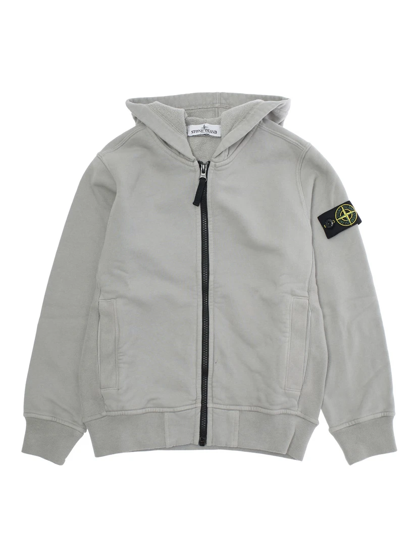 Grey Sweatshirt with Fixed Hood and Logo Patch on the Sleeve in Cotton Boy