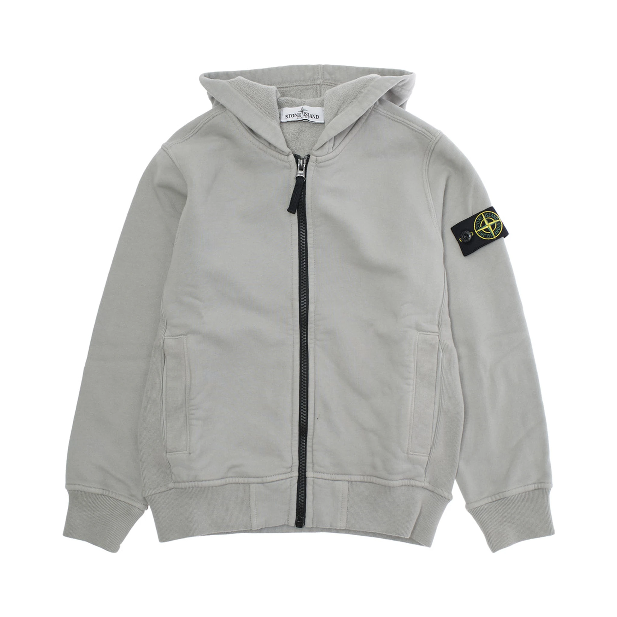 Grey Sweatshirt with Fixed Hood and Logo Patch on the Sleeve in Cotton Boy