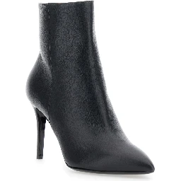 Black Ankle Boots with Stiletto Heel and Pointed Toe in Leather Woman