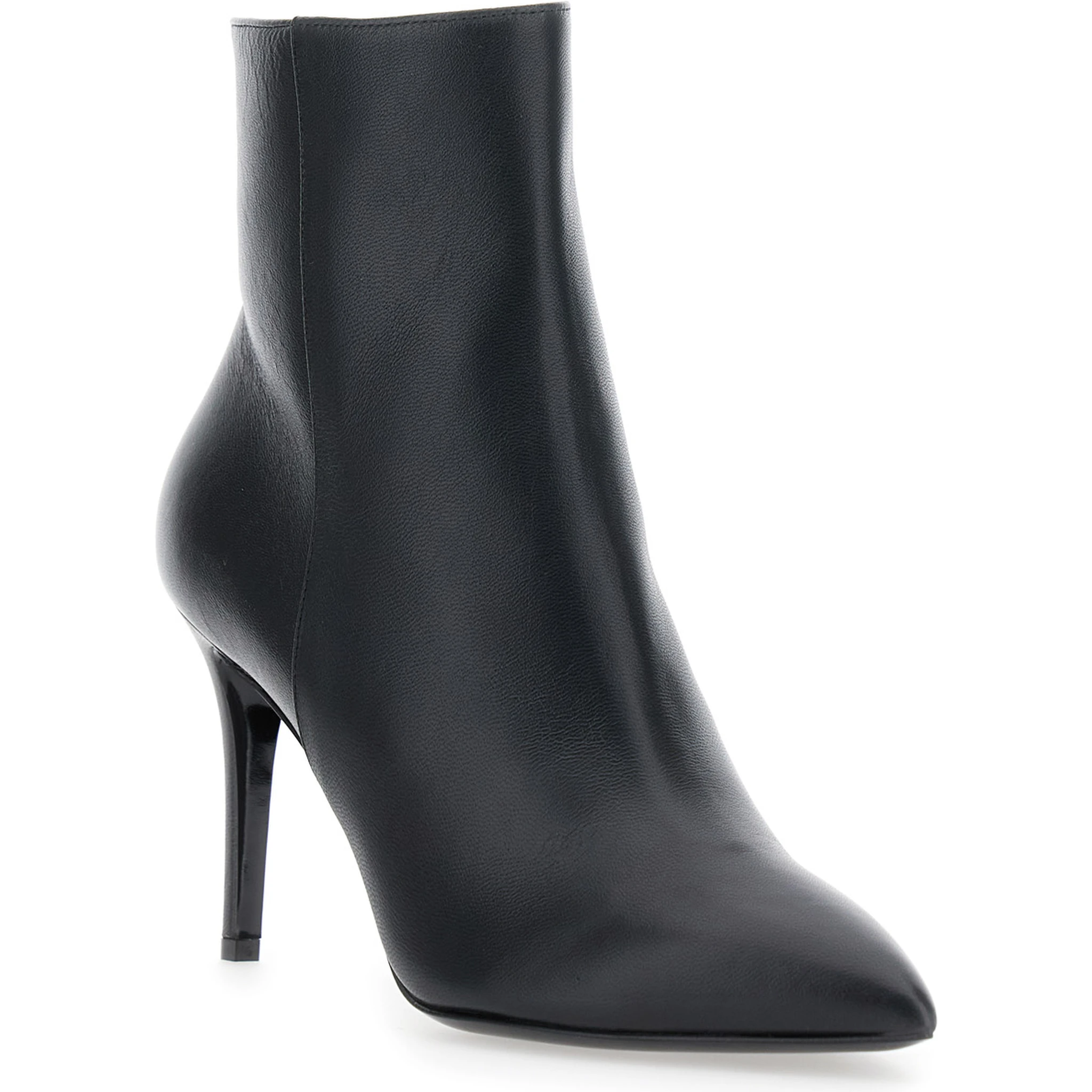 Black Ankle Boots with Stiletto Heel and Pointed Toe in Leather Woman