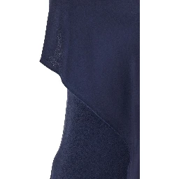 Blue Sleeveless Long Dress with V Neck in Fabric Woman