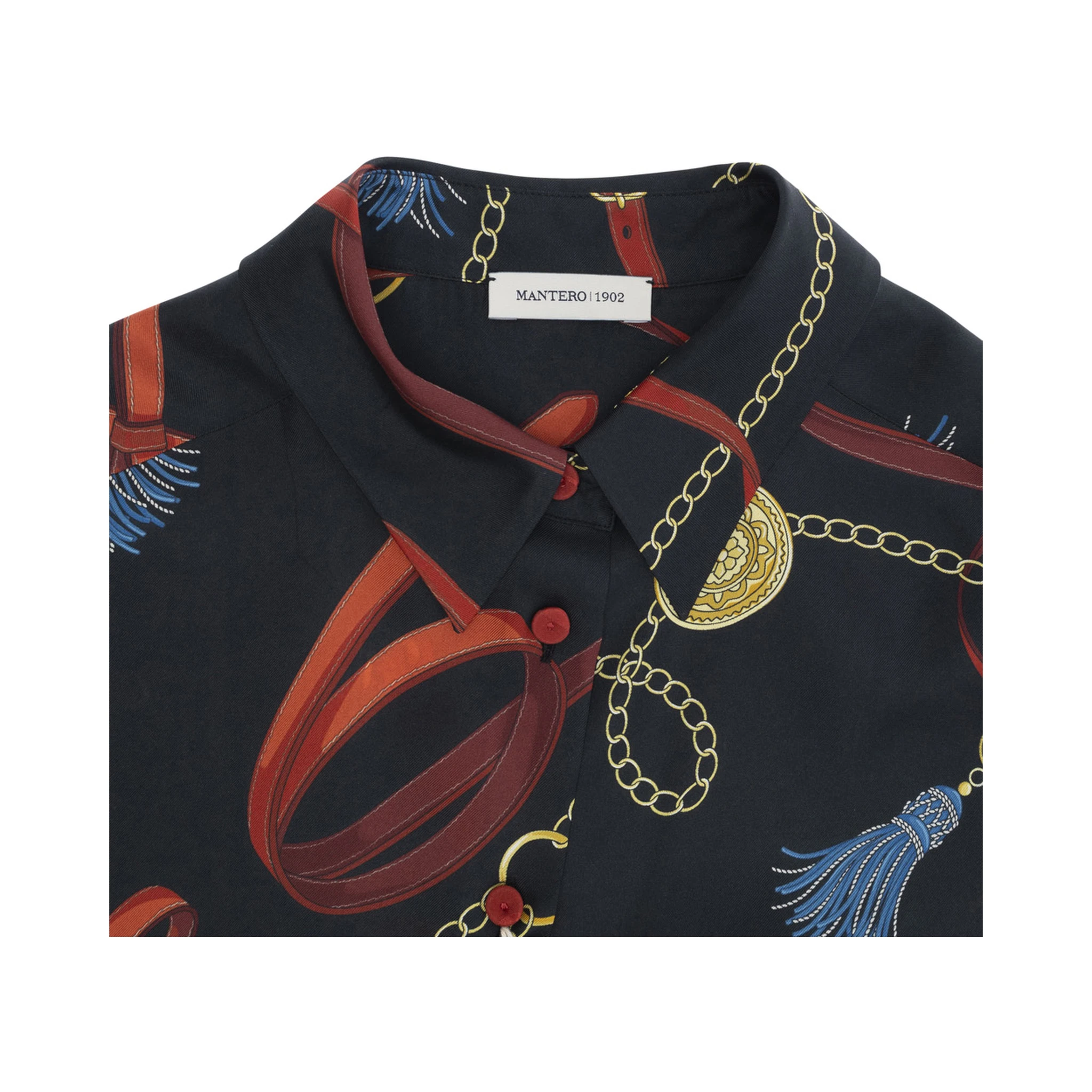 Ava Multicolor Shirt With Classic Collar And All-Over Pattern With Tassels in Silk Woman