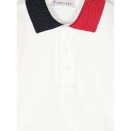White Polo with Applied Logo Patch on the Sleeve in Cotton Baby