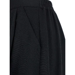 Black Pants with Semi-Elastic Waist and Oversize Design in Fabric Woman