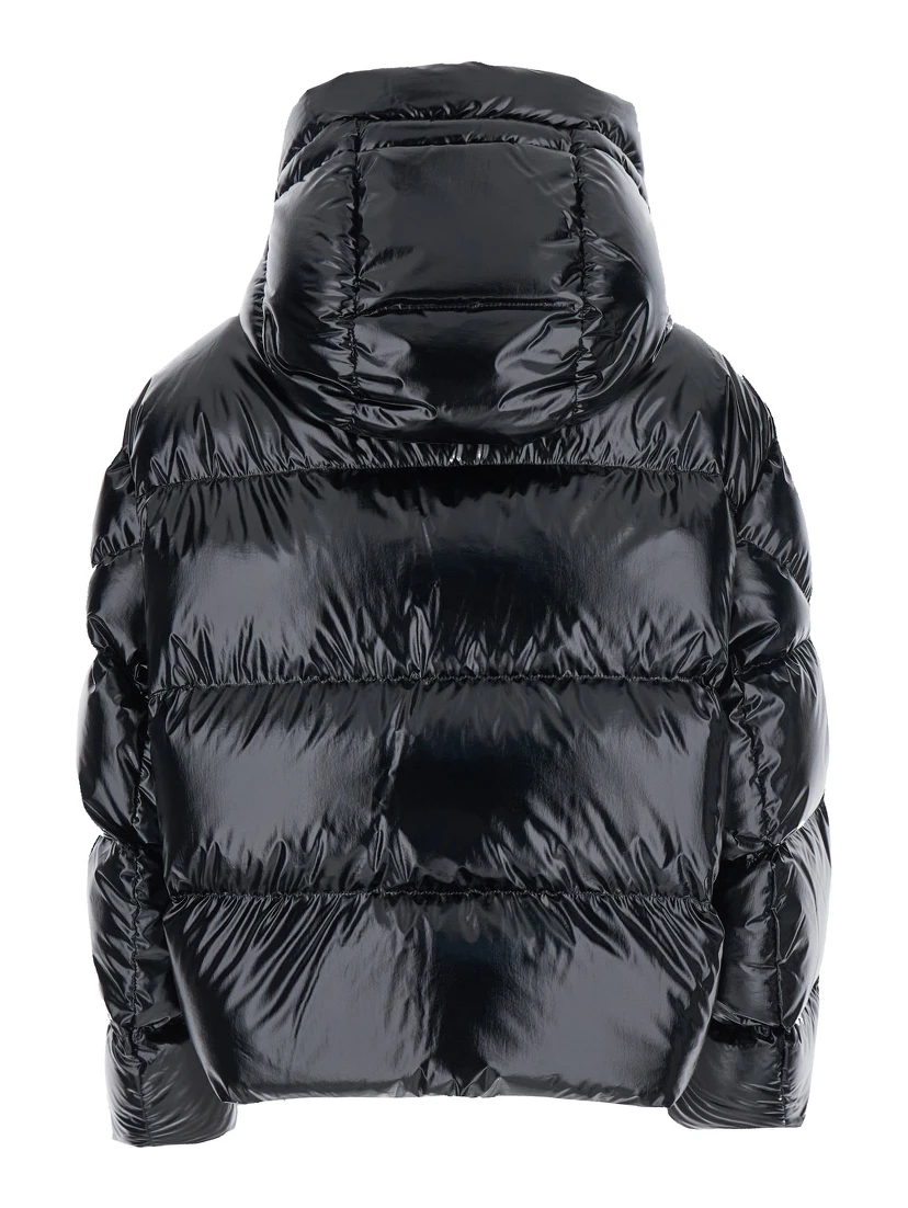 Lothar Black Down Jacket with Removable Hood and Logo Patch on the Sleeve in Tech Fabric Woman