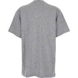 Grey Crewneck T-Shirt with Logo Lettering and Web Detail on the Front in Cotton Woman