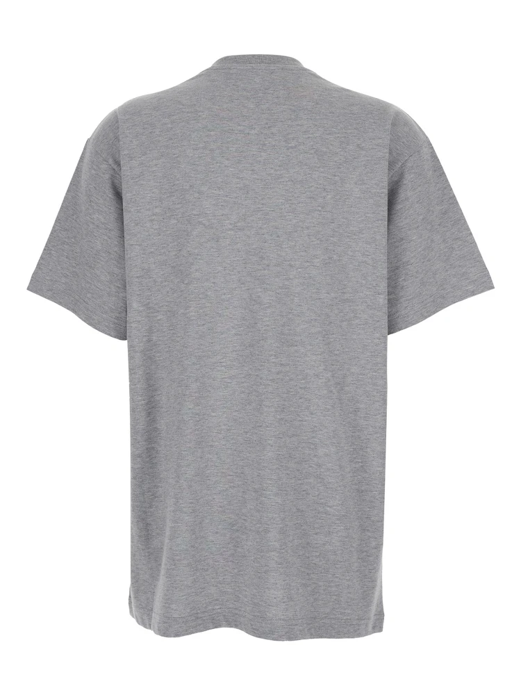 Grey Crewneck T-Shirt with Logo Lettering and Web Detail on the Front in Cotton Woman alternative