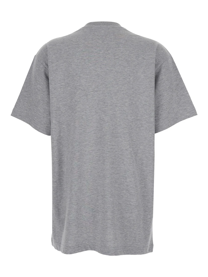 Grey Crewneck T-Shirt with Logo Lettering and Web Detail on the Front in Cotton Woman