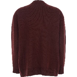 Bordeaux Crew Neck Sweater with Front Embroidery in Wool and Cashmere Blend Woman