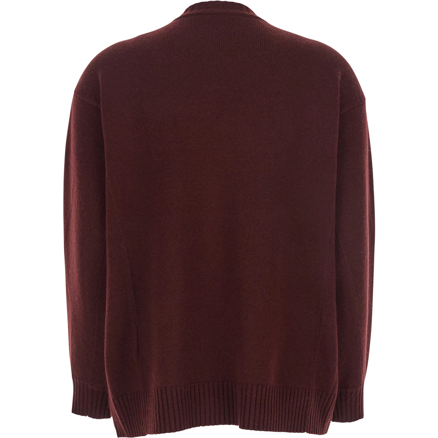 Bordeaux Crew Neck Sweater with Front Embroidery in Wool and Cashmere Blend Woman