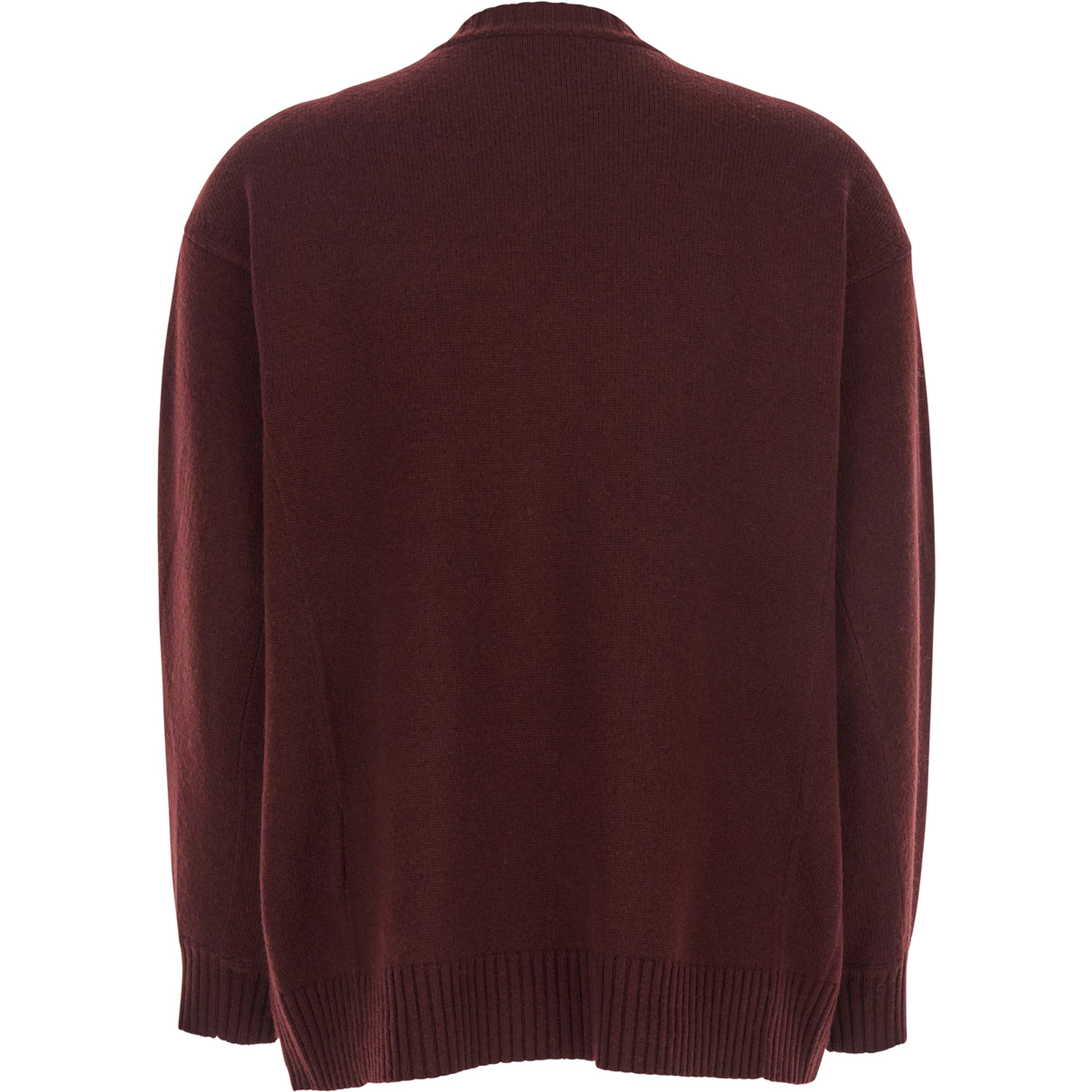 Bordeaux Crew Neck Sweater with Front Embroidery in Wool and Cashmere Blend Woman