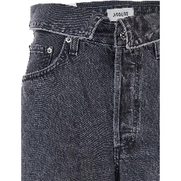 Black Jeans with Front-Fold Design and Logo Patch on the Rear in Denim Woman