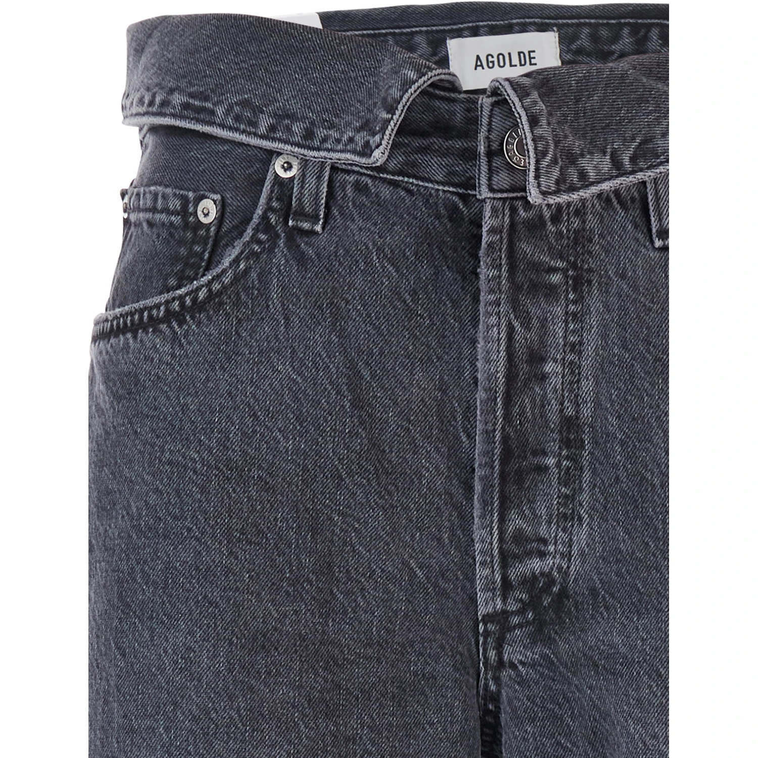 Black Jeans with Front-Fold Design and Logo Patch on the Rear in Denim Woman