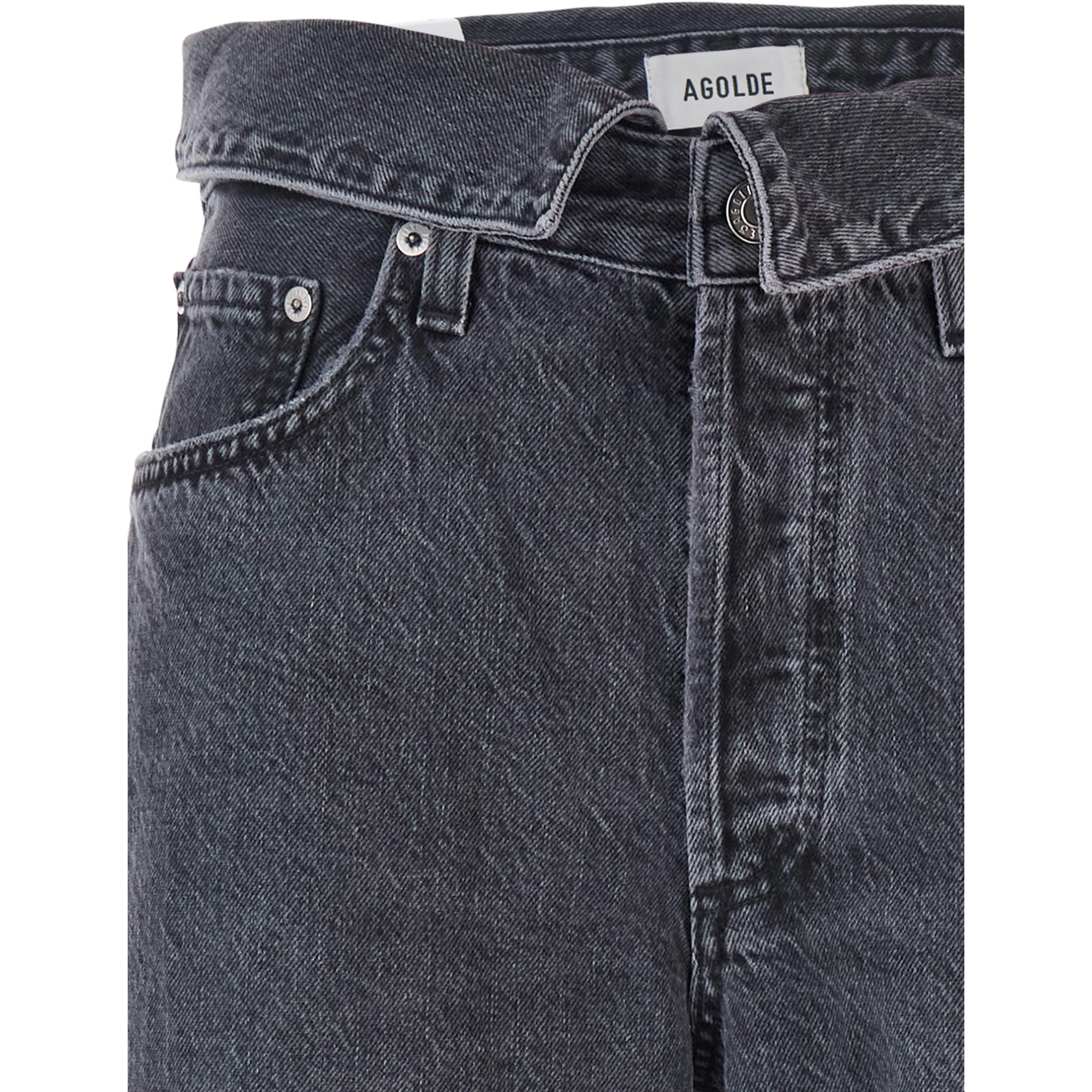 Black Jeans with Front-Fold Design and Logo Patch on the Rear in Denim Woman