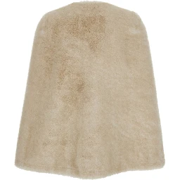 Beige Round Neck Hood with Trapezoid Design in Faux Fur Woman