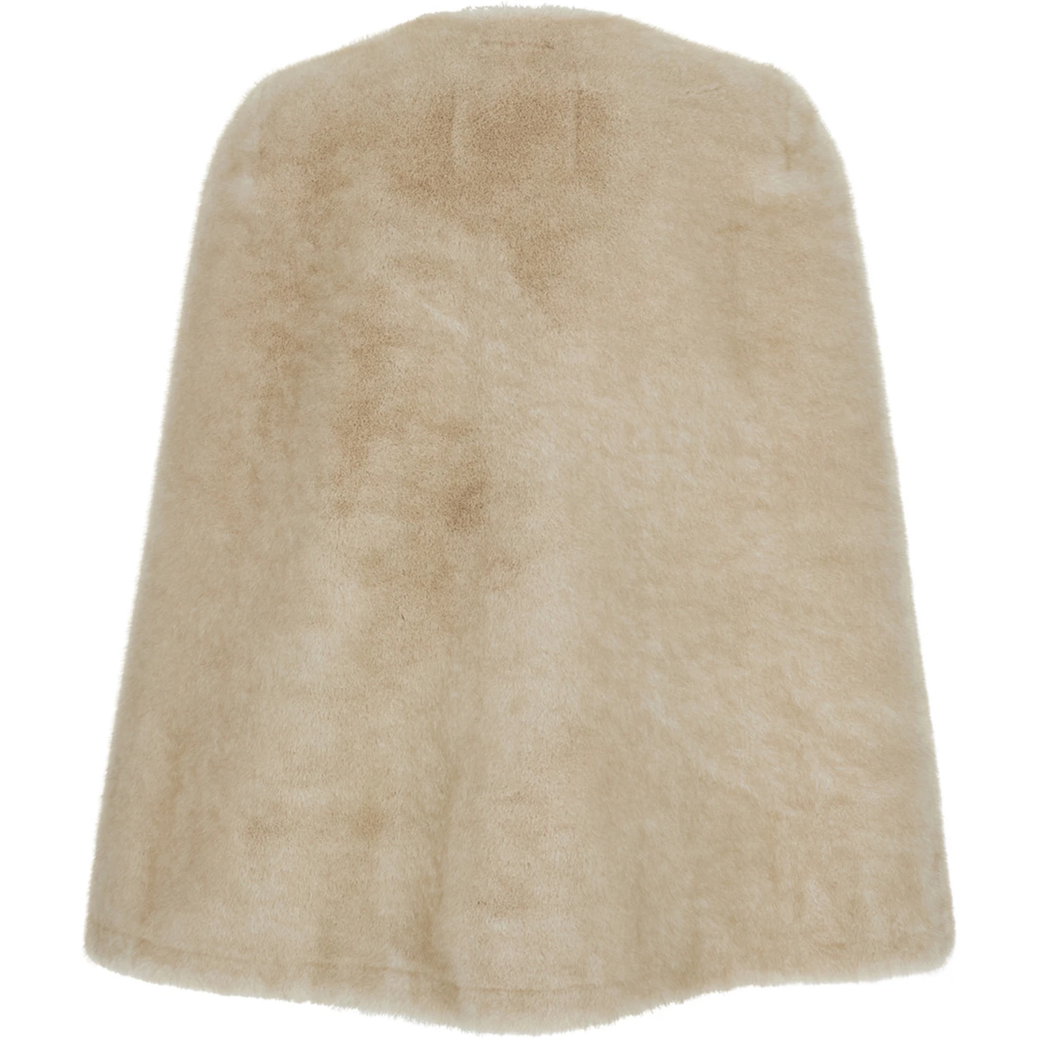 Beige Round Neck Hood with Trapezoid Design in Faux Fur Woman