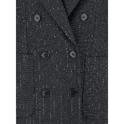 Grey Double-Breasted Jacket with Peak Revers and All-Over Striped Motif in Wool Blend Woman