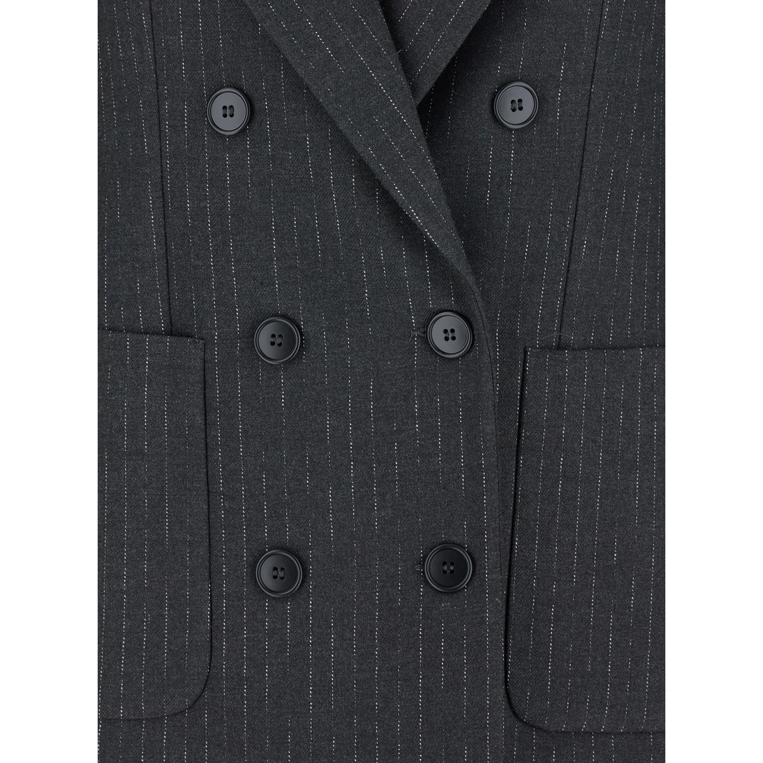 Grey Double-Breasted Jacket with Peak Revers and All-Over Striped Motif in Wool Blend Woman