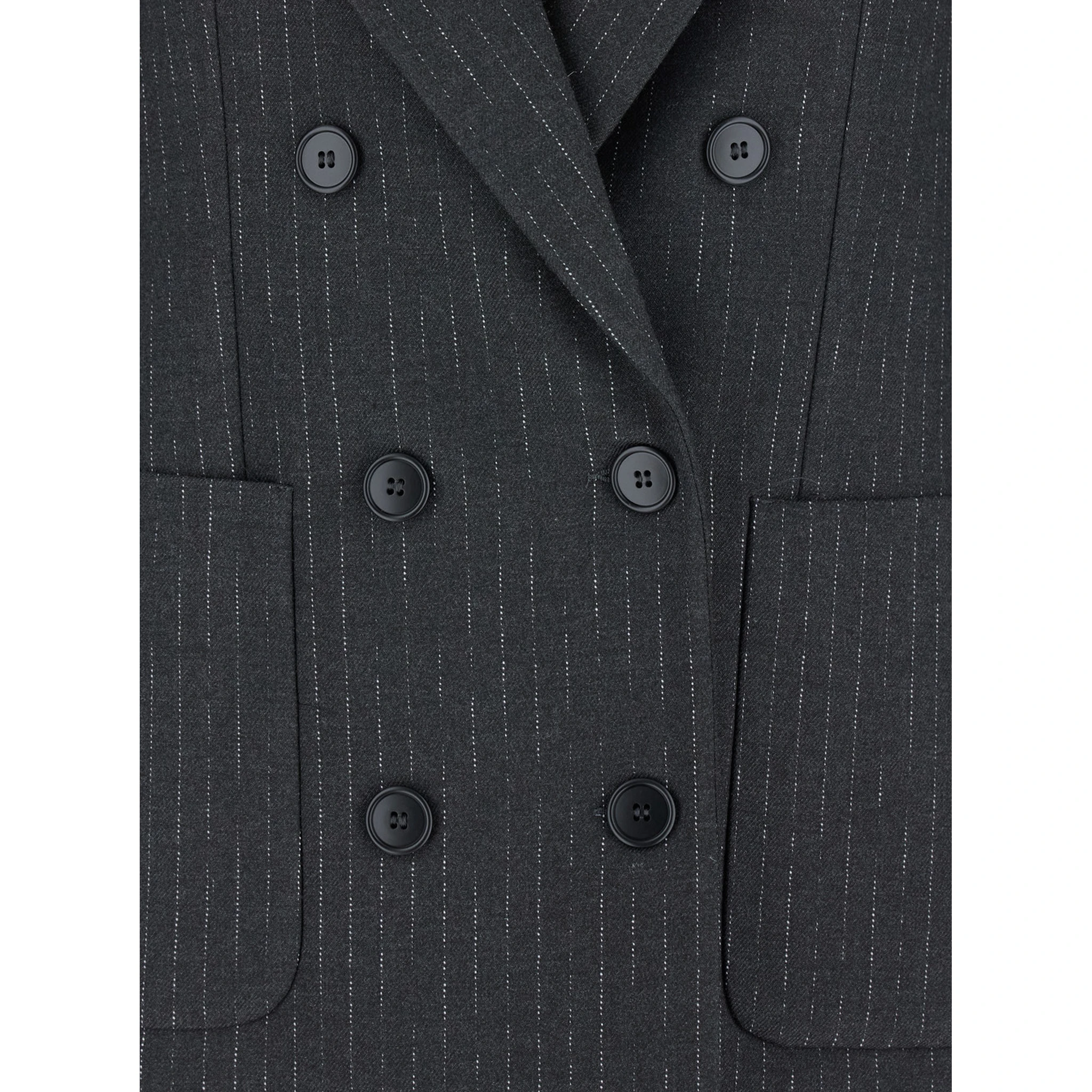 Grey Double-Breasted Jacket with Peak Revers and All-Over Striped Motif in Wool Blend Woman