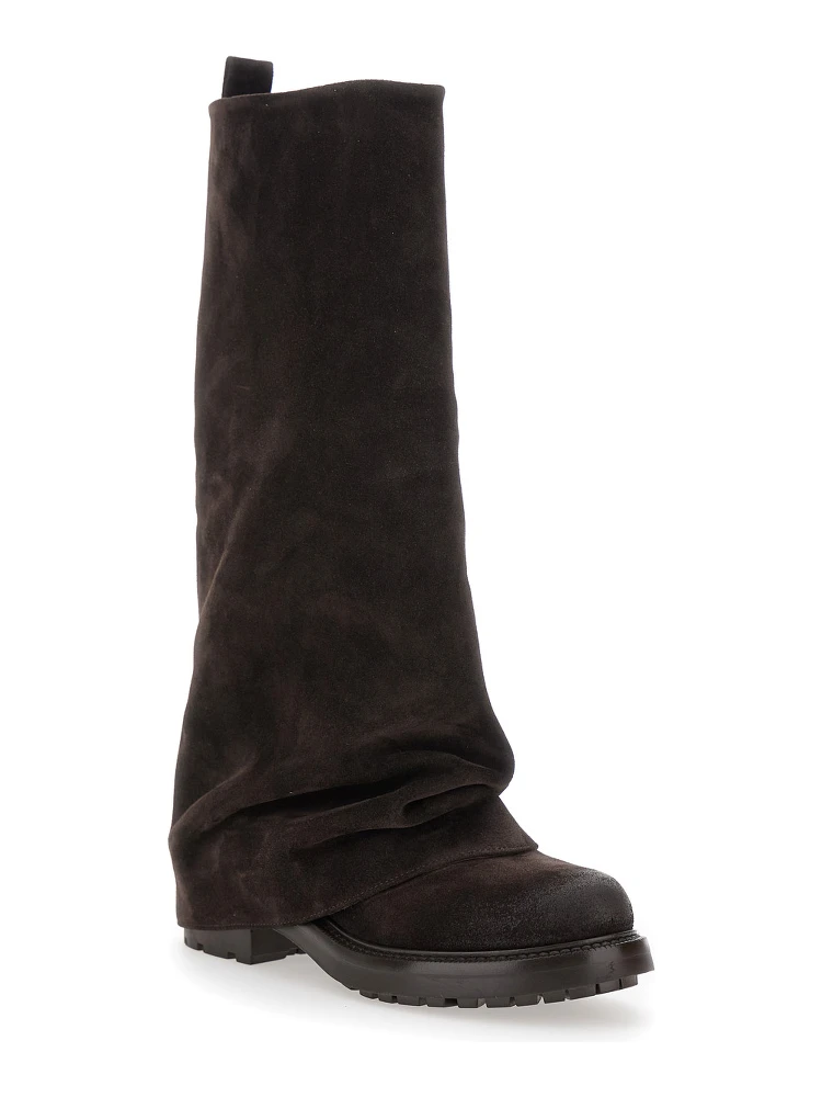 Brown Multilayer Combat Boots with One Block Sole in Suede Woman alternative