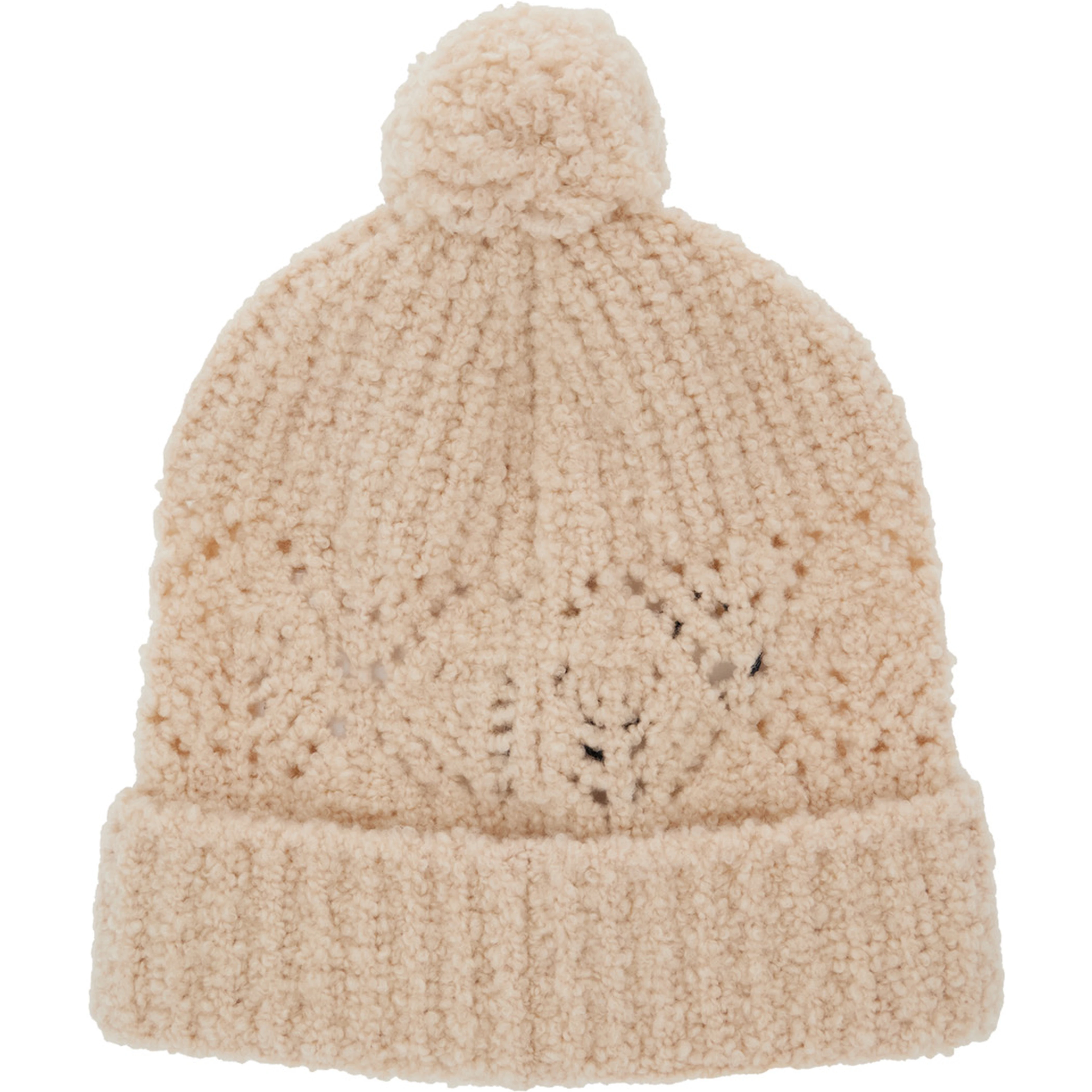 White Beanie with Pompom and Logo Patch on the Front in Wool Girl