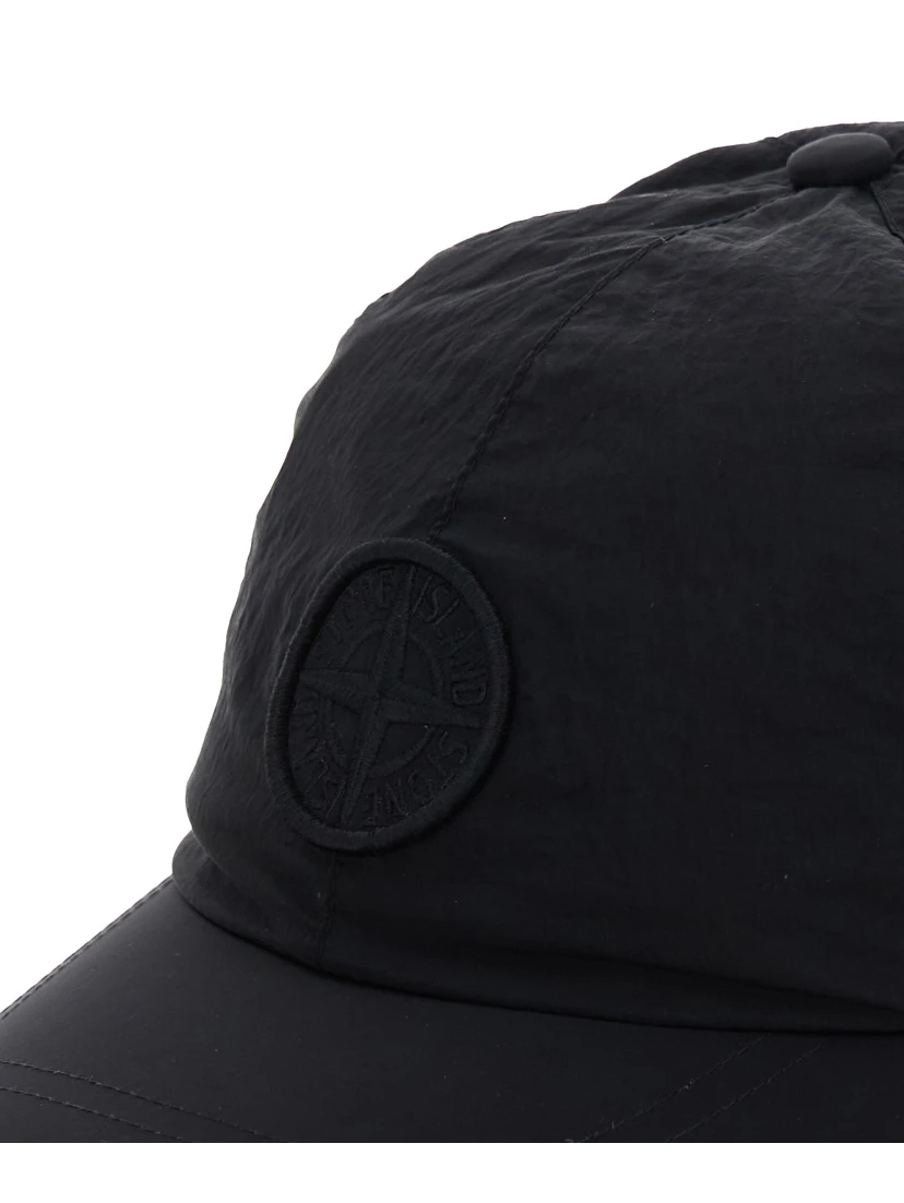 Black Baseball Cap with Tonal Logo Patch in Nylon Boy
