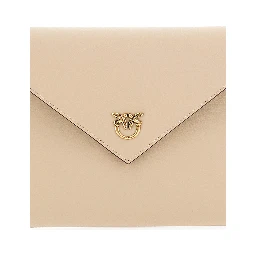 Beige Clutch Bag with Metal Plate and Love Birds Logo in Leather Woman