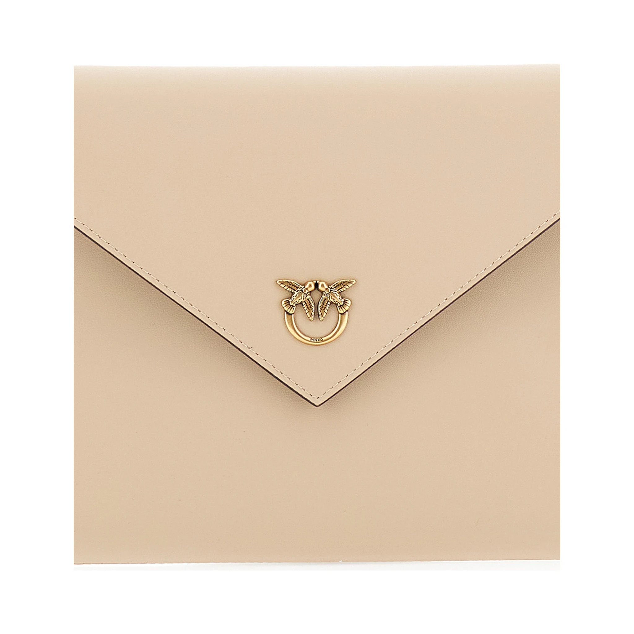 Beige Clutch Bag with Metal Plate and Love Birds Logo in Leather Woman