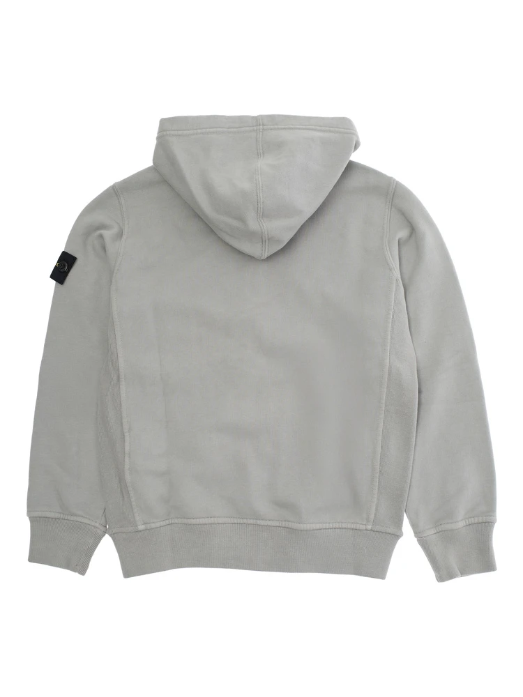 Grey Sweatshirt with Fixed Hood and Logo Patch on the Sleeve in Cotton Boy alternative