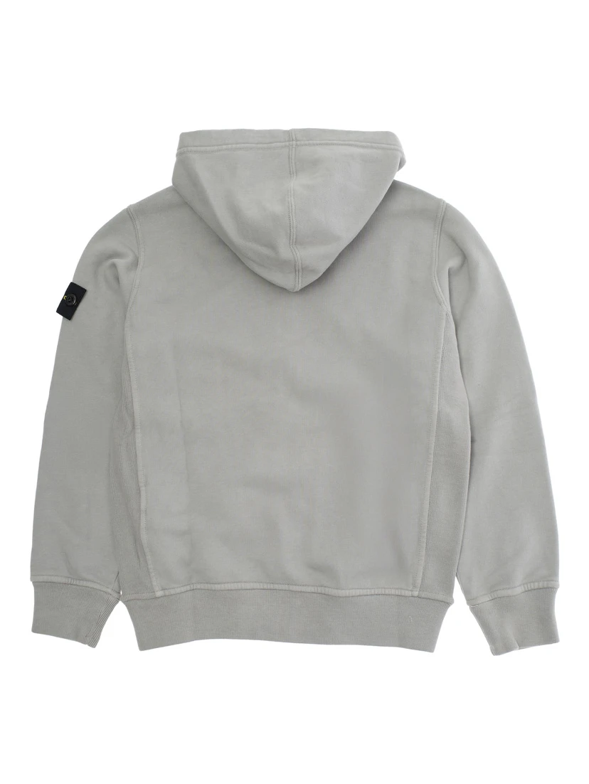 Grey Sweatshirt with Fixed Hood and Logo Patch on the Sleeve in Cotton Boy