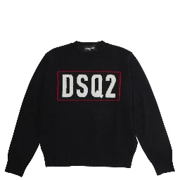 Black Crew Neck Sweater with Logo Lettering on the Front in Wool Boy
