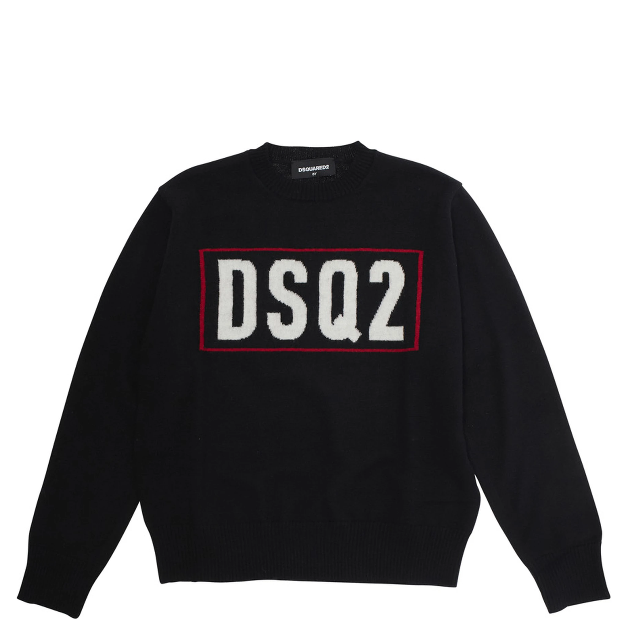 Black Crew Neck Sweater with Logo Lettering on the Front in Wool Boy
