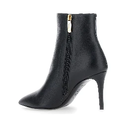 Black Ankle Boots with Stiletto Heel and Pointed Toe in Leather Woman