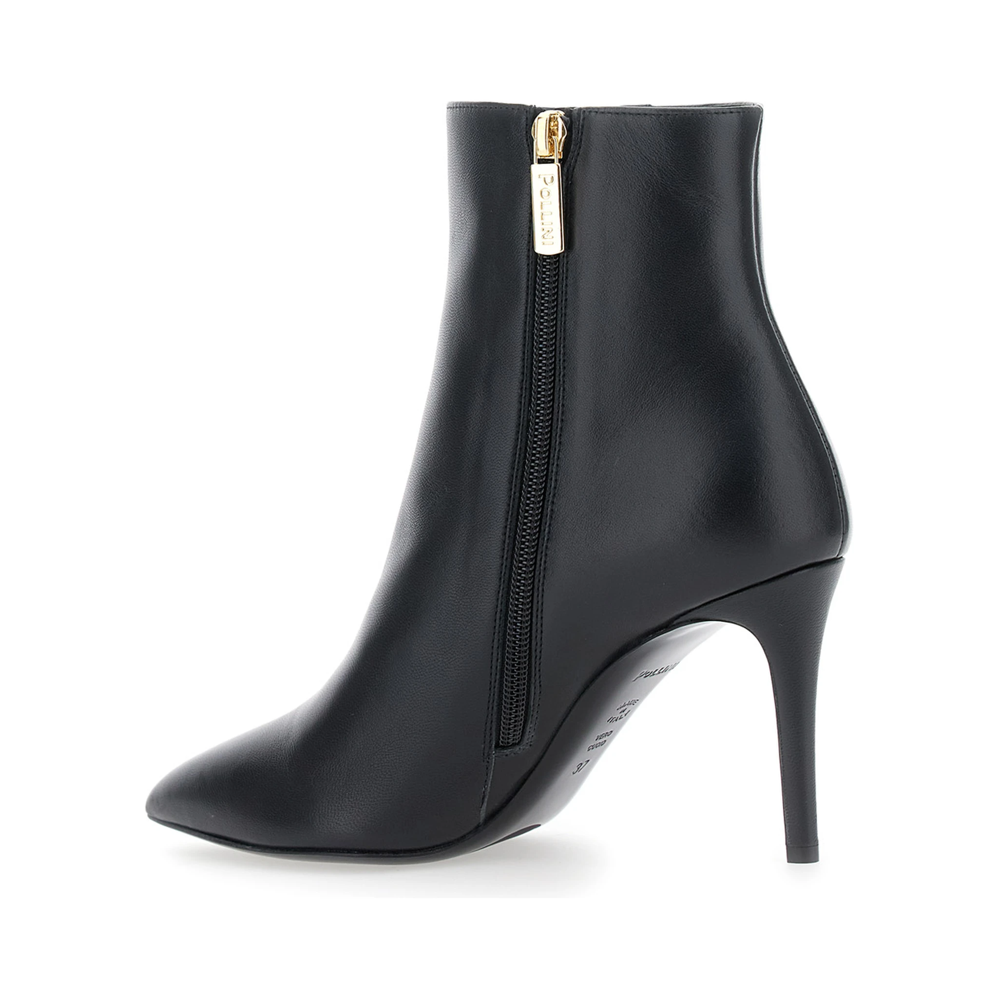 Black Ankle Boots with Stiletto Heel and Pointed Toe in Leather Woman