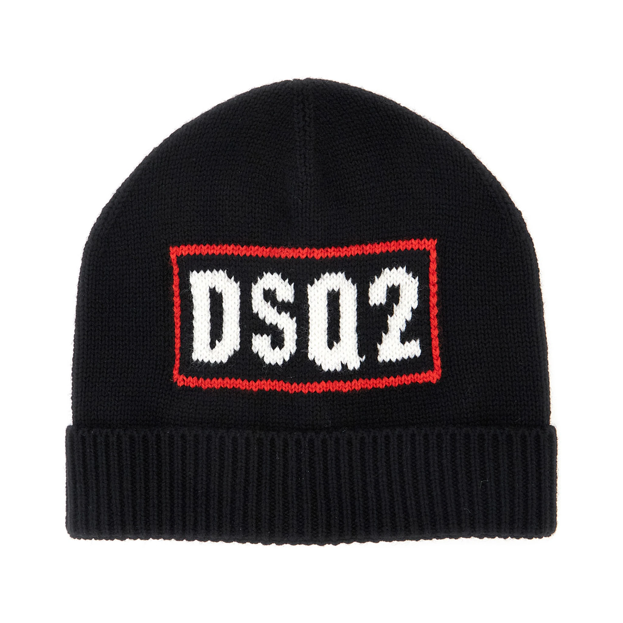 Black Beanie with Logo Embroidery on the Front in Wool and Cotton Blend Boy