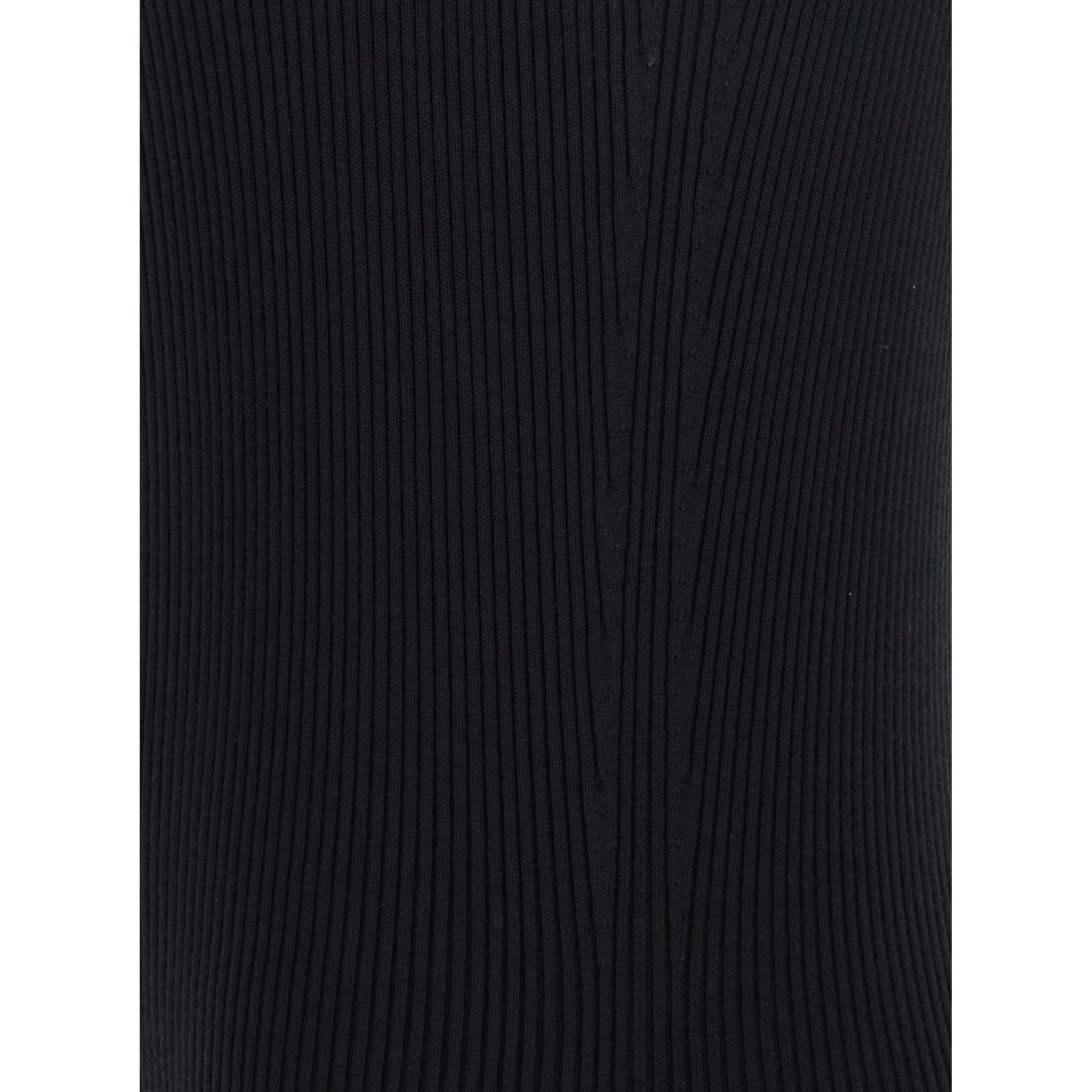 Athena Black Ribbed Knit Sleeveless Asymmetric Long Dress with Wide Neckline in Viscose Blend Woman