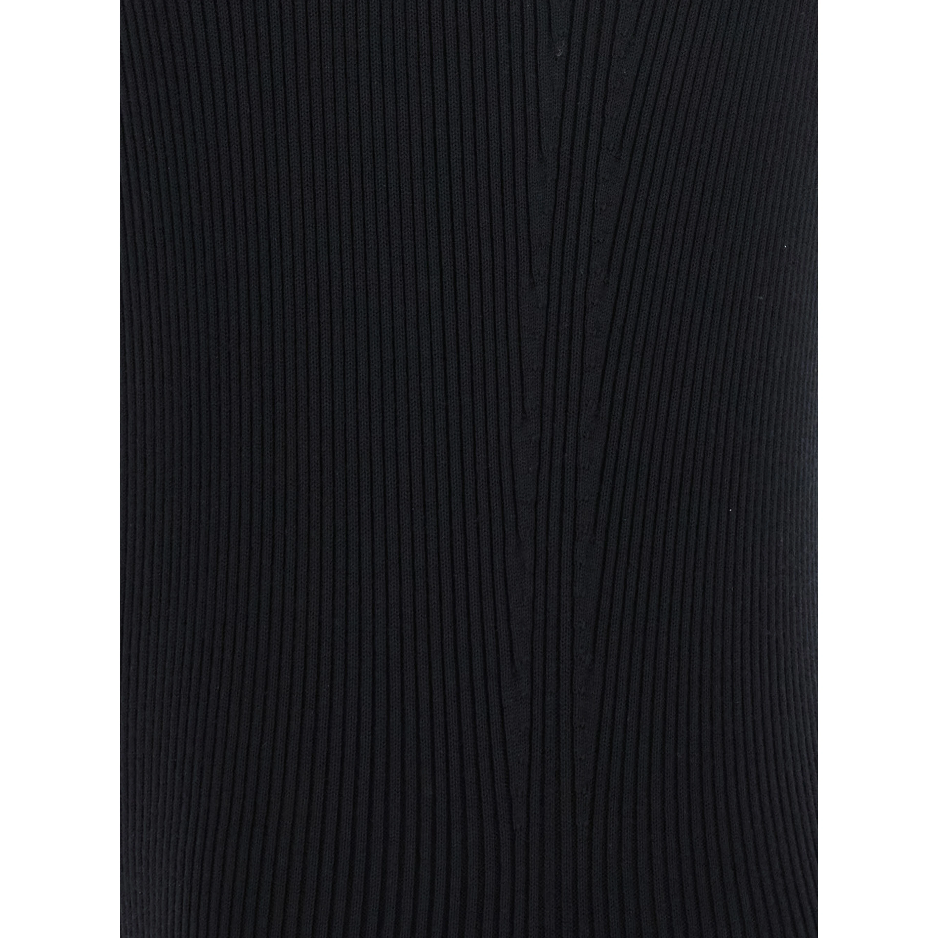 Athena Black Ribbed Knit Sleeveless Asymmetric Long Dress with Wide Neckline in Viscose Blend Woman