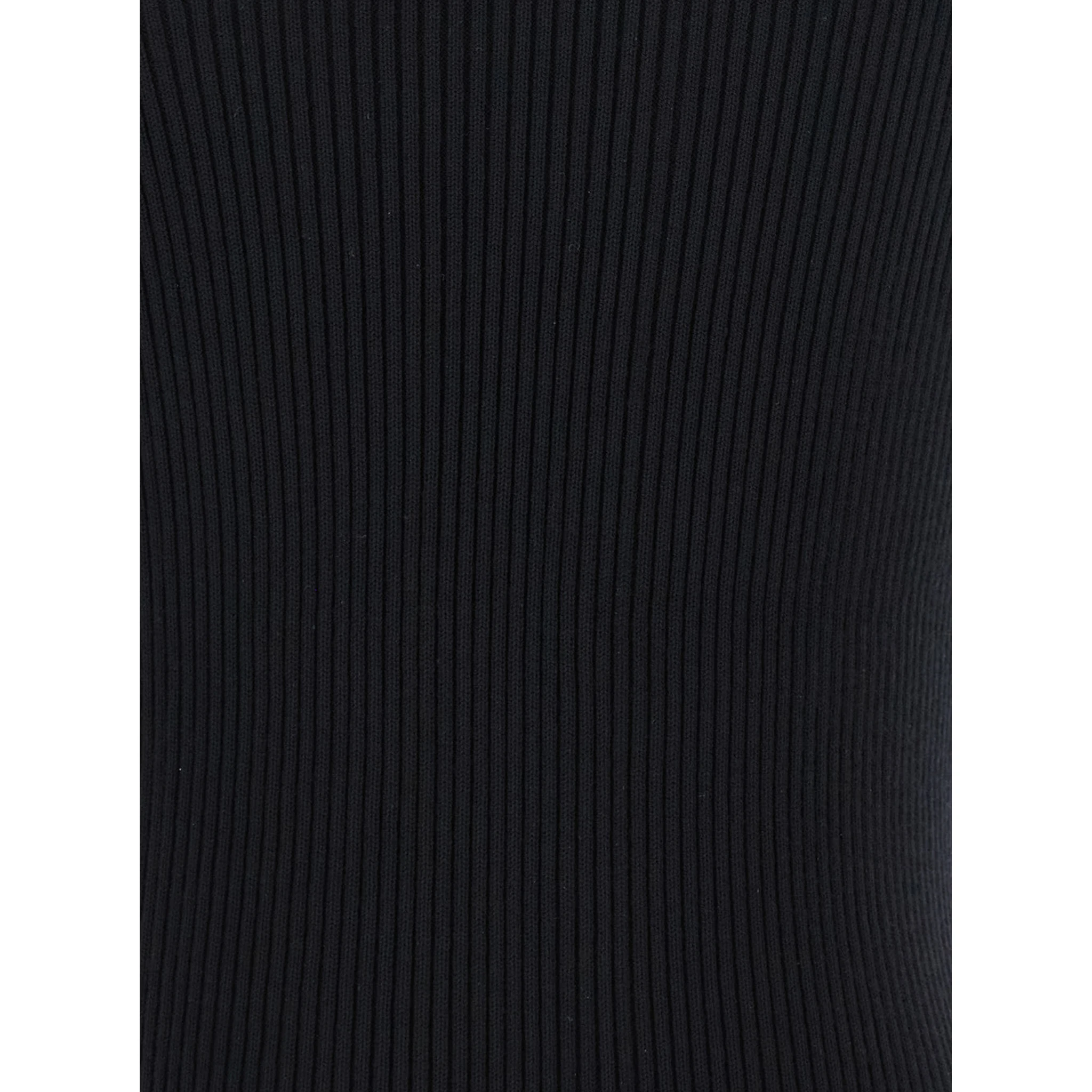 Athena Black Ribbed Knit Asymmetric Top with Wide Neckline in Cotton Knit Woman