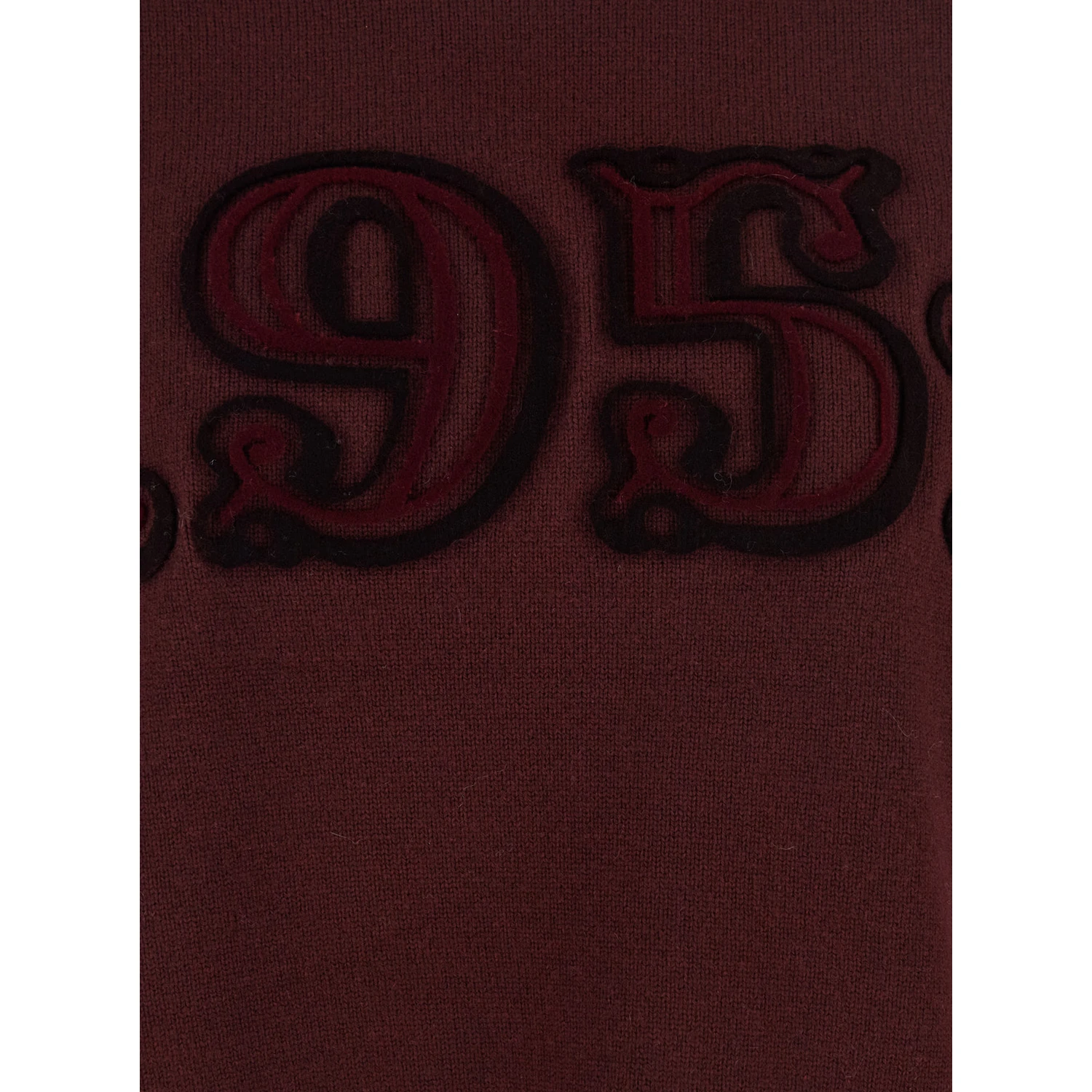 Bordeaux Crew Neck Sweater with Front Embroidery in Wool and Cashmere Blend Woman