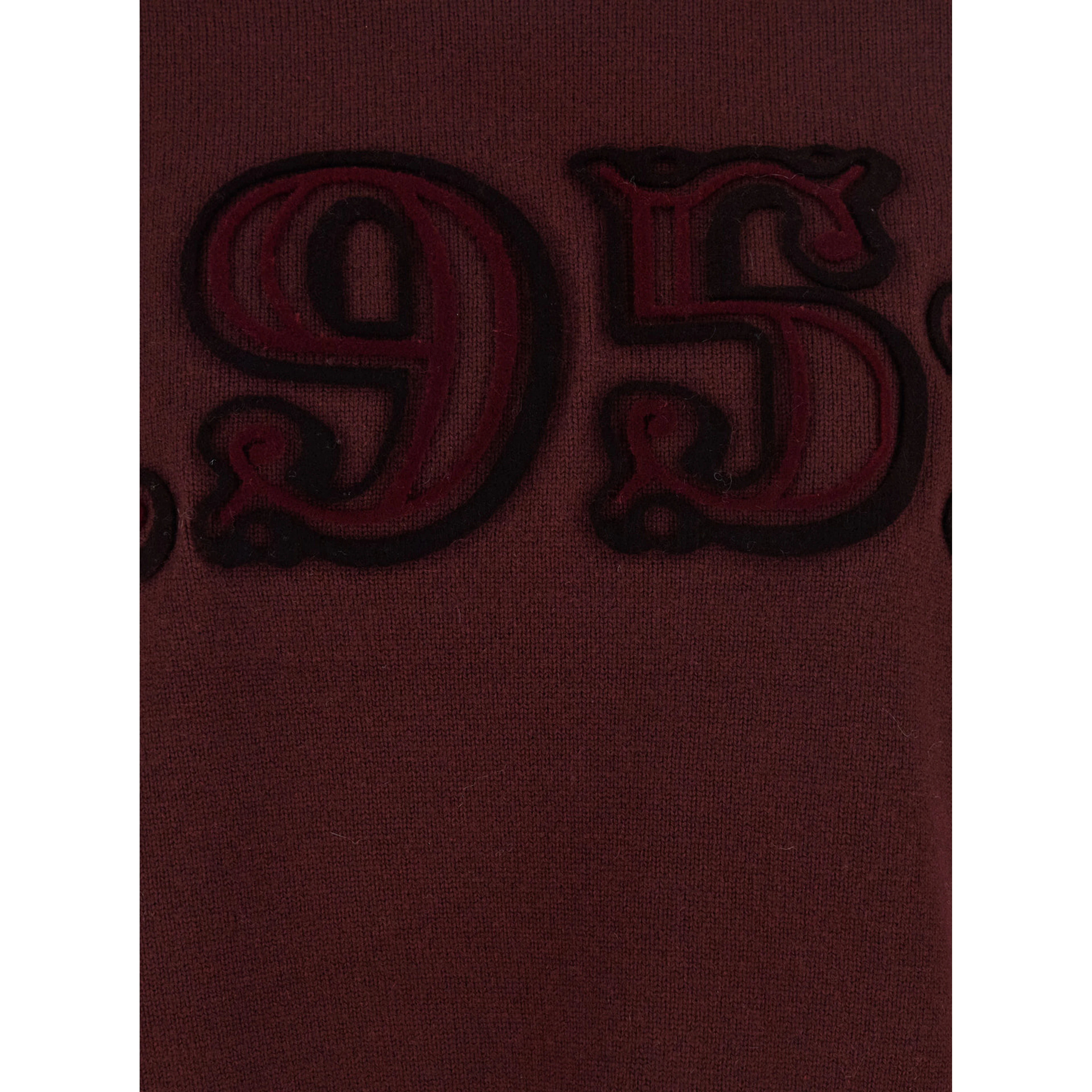 Bordeaux Crew Neck Sweater with Front Embroidery in Wool and Cashmere Blend Woman