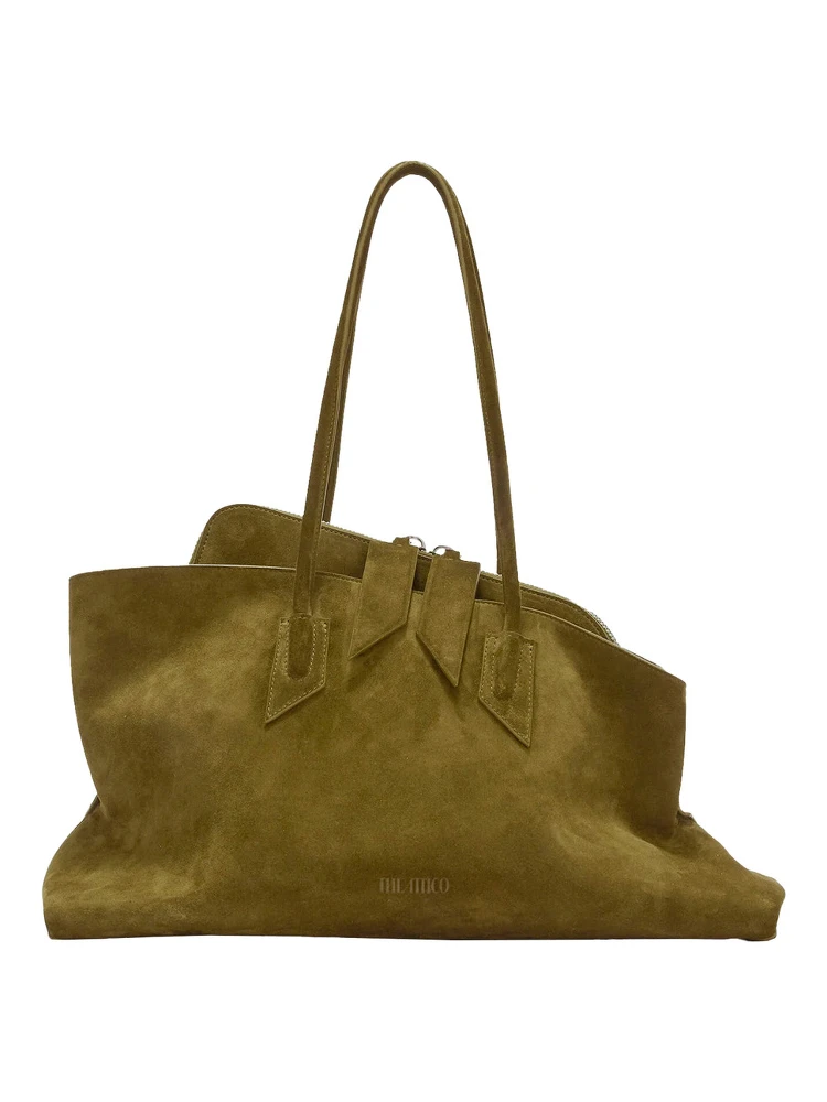 La Passeggiata Green Shoulder Bag with Two Top Handles in Leather Suede Woman