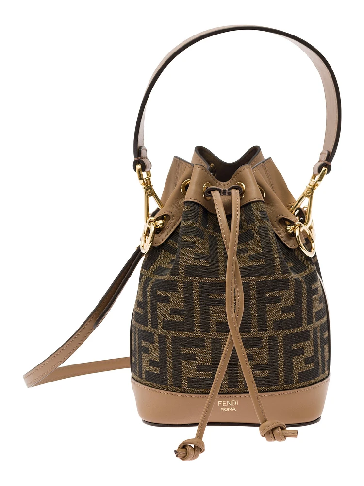 Mon Tresor Brown Minibag with Drawstring in FF Fabric Woman