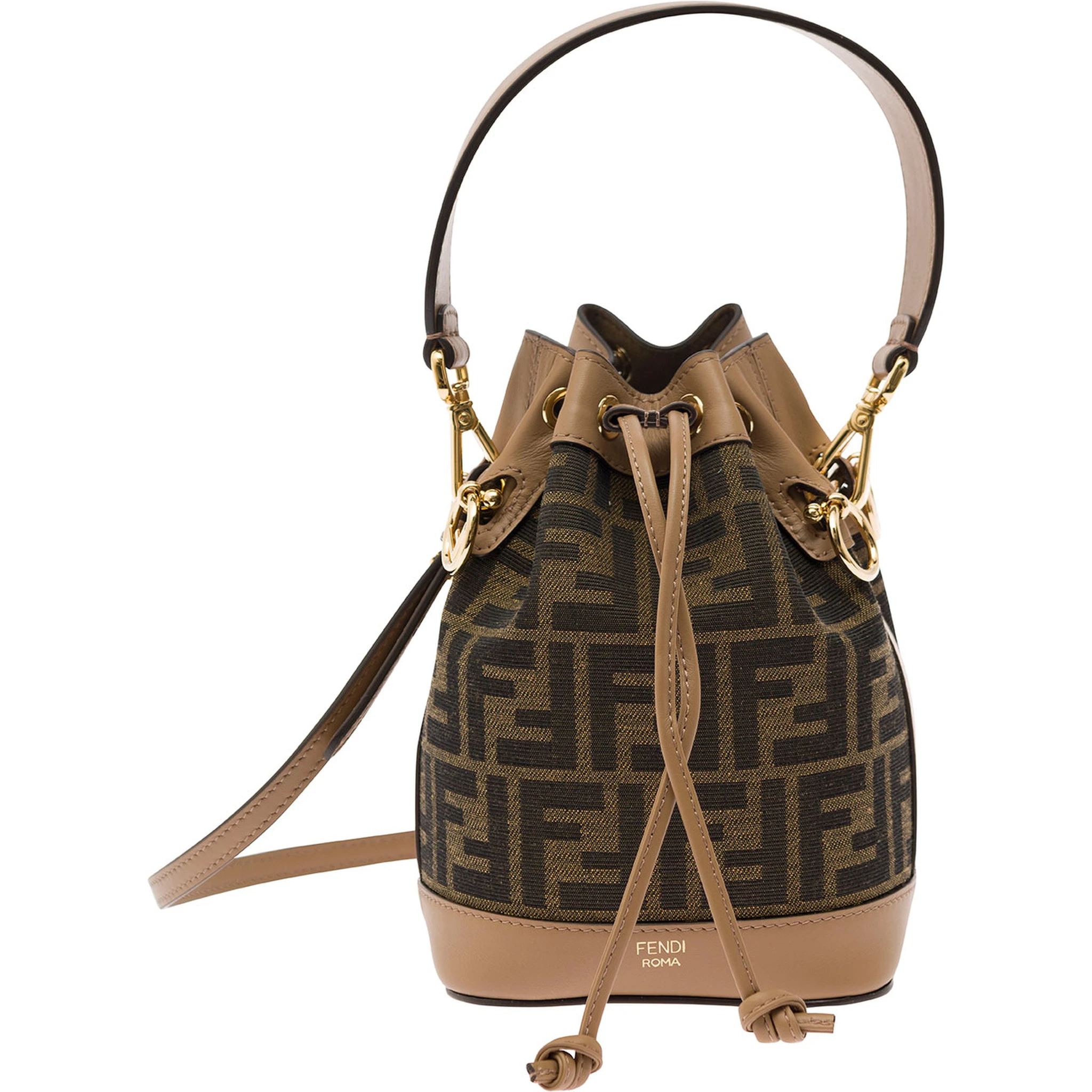 Mon Tresor Brown Minibag with Drawstring in FF Fabric Woman