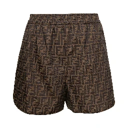 Brown Shorts with All-Over FF Monogram in Cotton Blend Woman