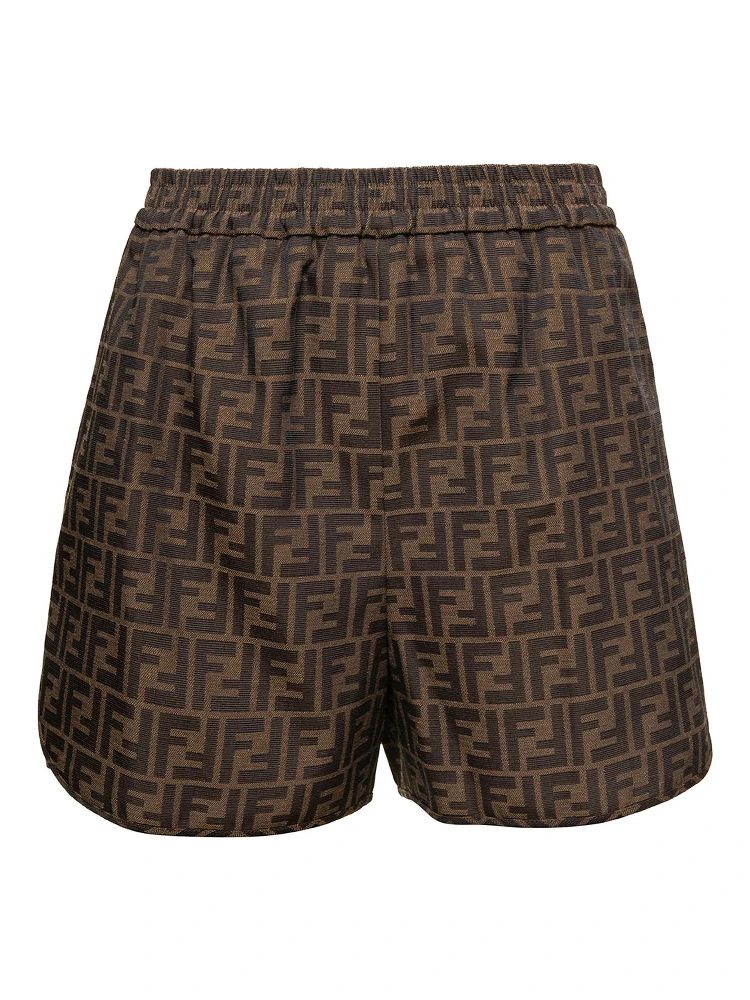 Brown Shorts with All-Over FF Monogram in Cotton Blend Woman